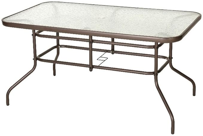 Afuera Living Rectangular Glass Metal Patio Table, 31.5" x 55", Bronze Frame, Clear Tempered Glass Top with Rippled Design and 2.5" Umbrella Hole, Seats 6, All-Weather Outdoor Dining Table