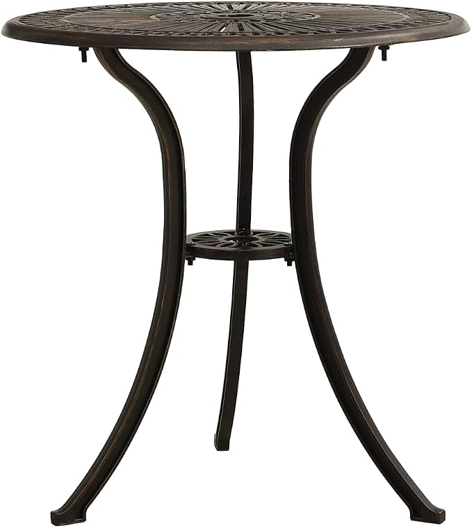 (Fast Delivery) Cast Aluminum Dining Table Outdoor Retro Bistro Table Round Dining Table with Umbrella Hole for Patio or Garden Garden Table Bronze 24.4"x24.4"x25.6" Cast Aluminum