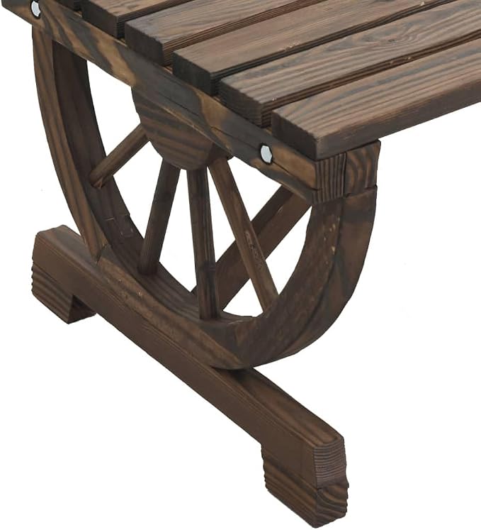 Wooden Patio Table with a Wagon Wheel Design, Wooden Garden Table for Patio, Backyard, 45.3"x21.7"x25.6" Solid Wood Fir,-312