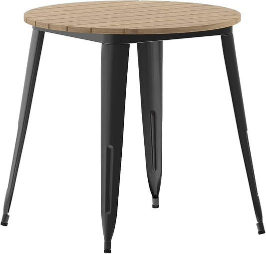 Flash Furniture Declan Commercial Outdoor Dining Table, All Weather Poly Resin Top with Steel Base, 30" Round, Brown/Black