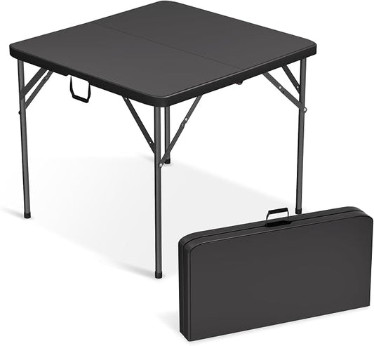 34" Folding Card Table, Heavy Duty HDPE Square Table, Fold-in-Half Portable Design with Carry Handle, Indoor Outdoor Utility Dining Table for Picnic, Camping, 330 lbs (Black, 34in)