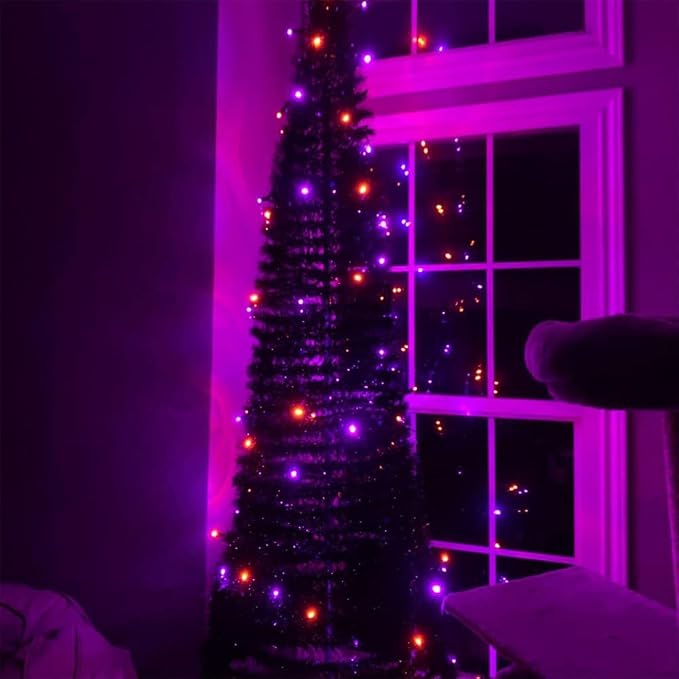 TW SHINE Purple and Orange Halloween Lights, 20FT 100 Count Incandescent Mini String Lights, Waterproof Halloween Decorations for Outdoor Indoor Patio Home Party Garden Yard Decor
