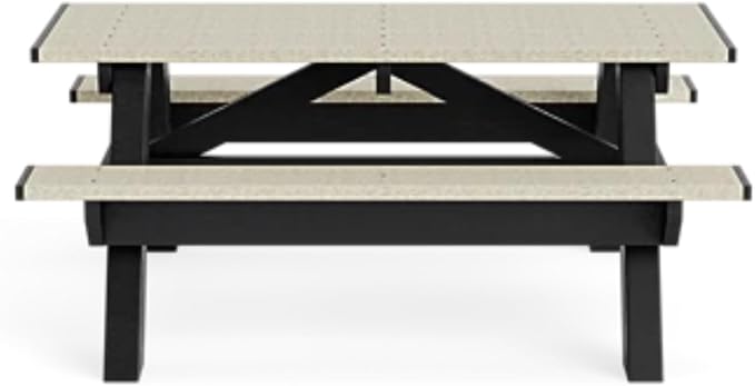 Standard 6 Foot Picnic Table Made of 100% Recycled Engineered Plastic Wood | Lifetime Durability, Low Maintenance Wood Look, Weather Resistant, Portable Picnic Table | Black/Sand