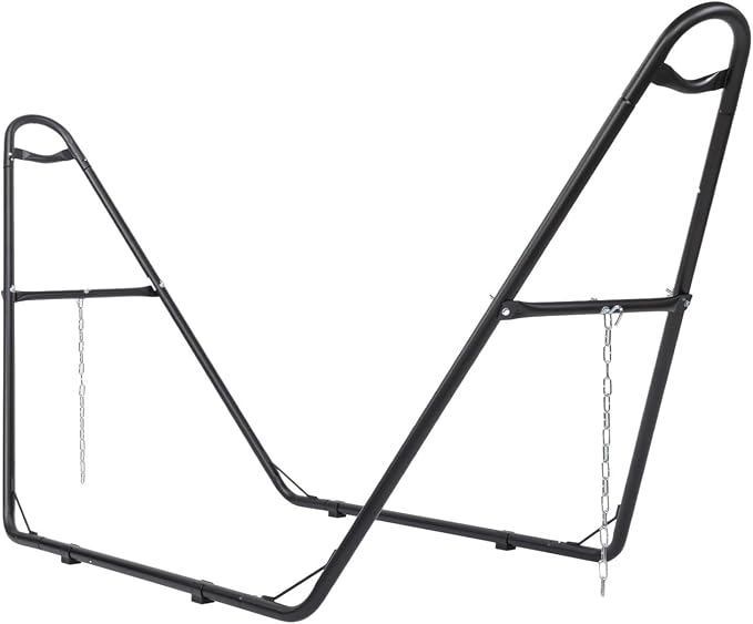 Double-Barrel Hammock Stand Heavy Duty Steel Frame, Black | 3 Adjustable Hanging Methods, Anti-Rust Coating, Anti-Slip Foot Pads, 315 x 104 x 128 cm,