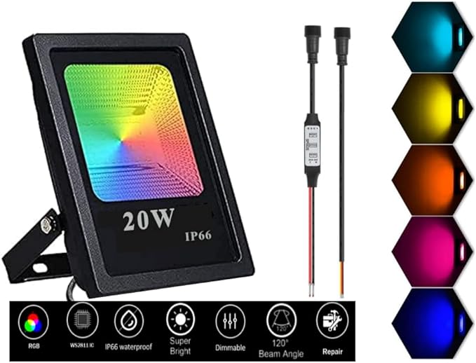LED Flood Lights;20W Smart WS2811 led Full Color Pixel RGB Flood Light, led addressable Pixel floodlight; DC12-24V Input IP65; for Outdoor Decorative/Garden/Stage Lighting (1PCS-WS2811-20W)