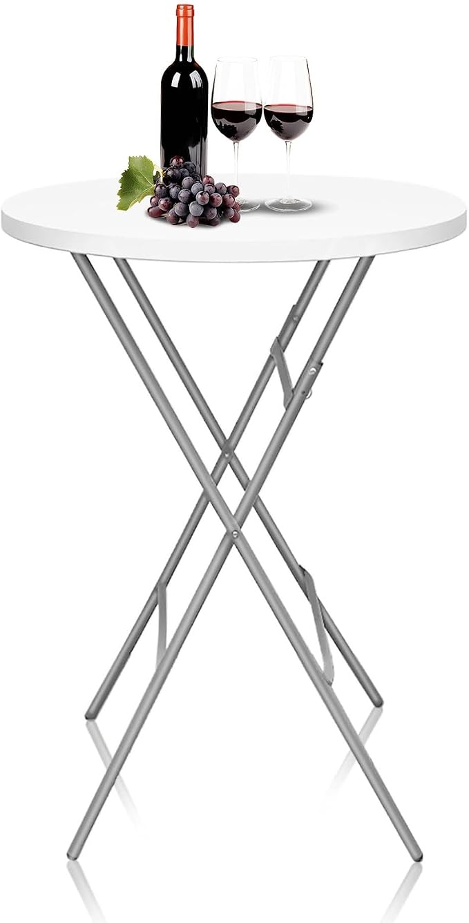 GUAGUA 32" Round Plastic Folding High Top Table - Versatile Bar, Cocktail & Portable Pub Table for Parties, Bistro & Events(White)