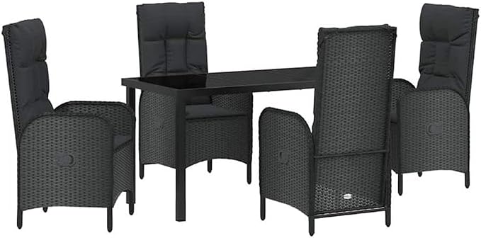 Afuera Living 5 Piece Poly Rattan Garden Dining Set, Black Finish, Includes Cushions, Durable UV-Resistant Materials, Lightweight Modern Design, Outdoor Patio Seating, Seats 4 for Garden Parties