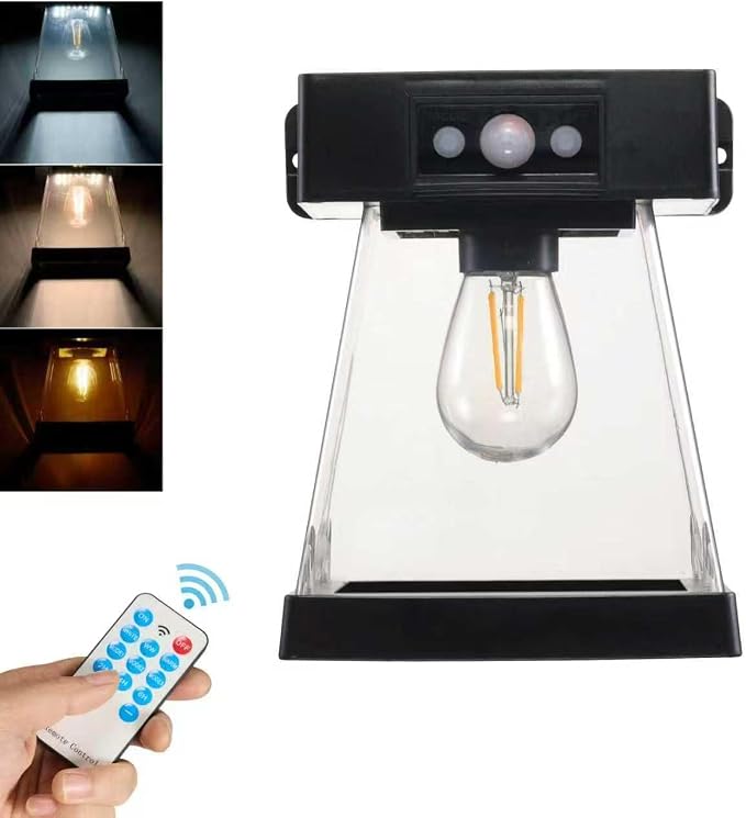 Outdoor Solar Motion Sensor Light, IP65 Waterproof Wall Lights with Remote | Dusk to Dawn Hanging Porch Lights with 3 Lighting Modes & Indicator, Colorful LED Solar Fence Lights for Home Garden Door