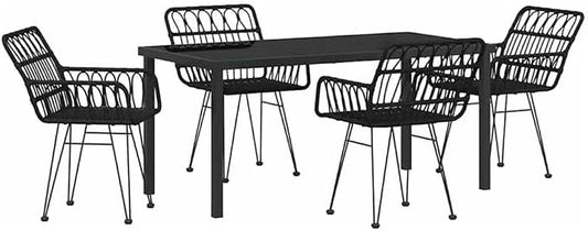 Afuera Living 5 Piece Poly Rattan Garden Dining Set, Black Powder-Coated Finish, UV-Resistant, Rectangular Design, Steel Frame, Weather-Ready Outdoor Patio Furniture for Gatherings or Everyday Use