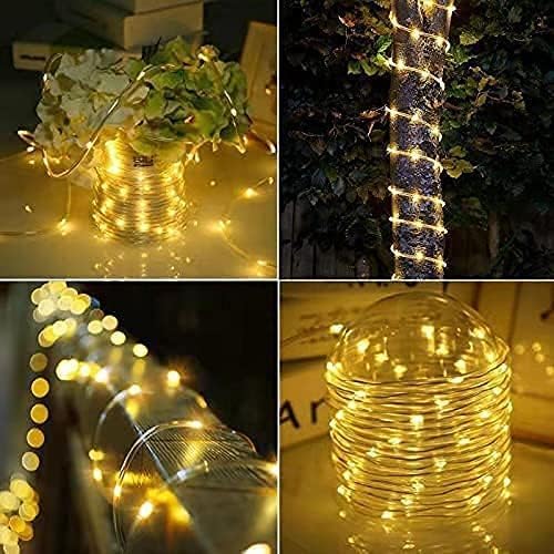 JMEXSUSS 2 * 200 LED Warm White Solar Rope Lights | 66ft IP 65 Waterproof Solar String Light Outdoor, 8 Modes Christmas Lights for Camp Trampoline Ladder Slide Tent