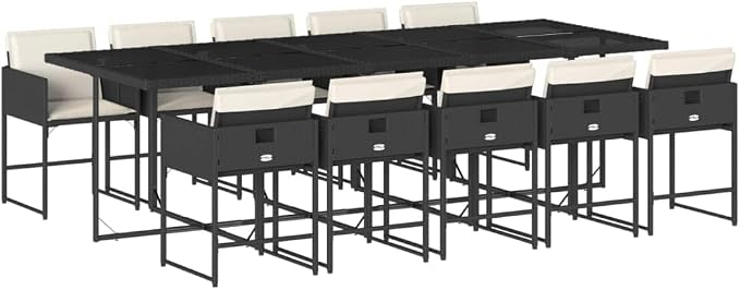 11 pcs Set Patio Dining Set & Balcony Furniture Black PE Rattan Outdoor Dining Set Garden Dining Set for Front Porch Lawn Backyard 108.3 x 41.7 x 28.7 in