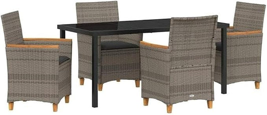Afuera Living Contemporary 5-Piece Patio Dining Set, Poly Rattan and Steel, Gray Finish, Glass Tabletop, Weather-Resistant, Seating for 4, UV-Resistant, Modern Outdoor Garden or Terrace Furniture