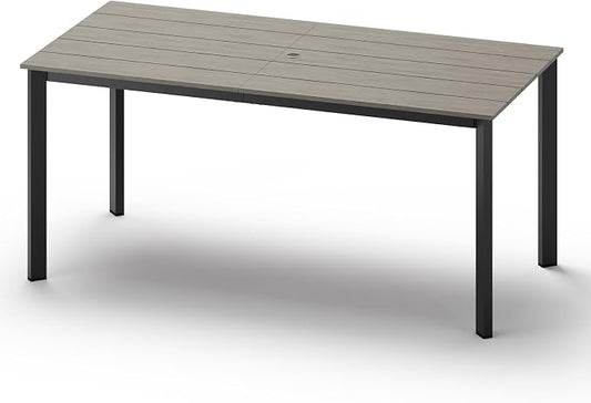 Outdoor Dining Table, Aluminum Patio HDPS Outdooor Table with Umbrella Hole, All Weather Patio Furniture Set, Patio Dining Table ((Classic Gray)