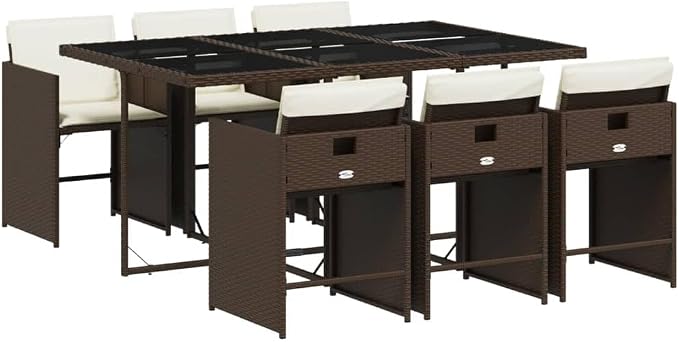 7 Piece Patio Dining Set with Cushions Brown PE Rattan Outdoor Furniture Set for Garden Backyard Balcony