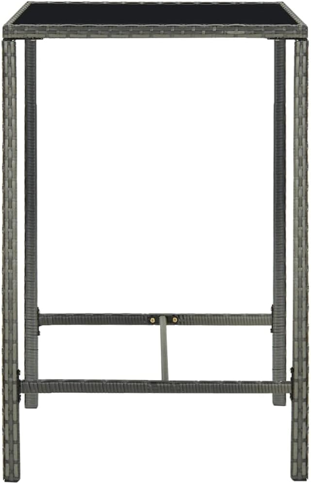 Outdoor Bar Table Grey 27.6 x 27.6 x 43.3 in Square Patio Cocktail Table PE Rattan & Tempered Glass Modern Bistro Table for Balcony Garden Porch Backyard