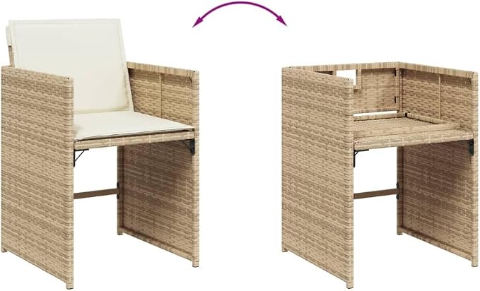 7-Piece Patio Dining Set with Cushions Beige Poly Rattan Outdoor Furniture Set for Garden Backyard Balcony Porch Includes Tempered Glass Table & Foldable Chairs