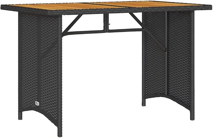 Acacia Wood Outdoor Dining Table 43.3 in Black | Powder-Coated Steel Frame, 26.8 in Wide, Easy Wipe Clean, for Patio Balcony Garden