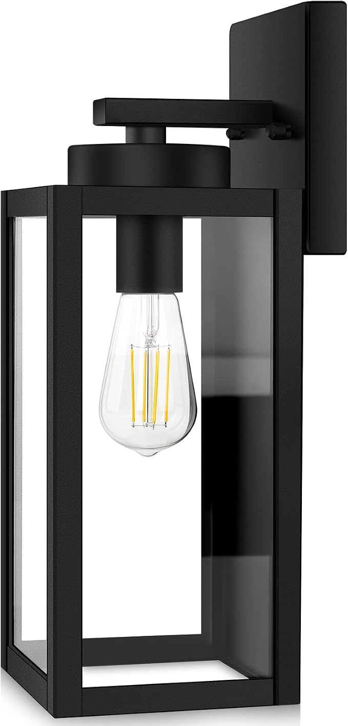 BesLowe Outdoor Wall Light Fixture, Modern Outside Porch Sconce, Black | Waterproof, Rust-Resistant, Durable Metal with Clear Glass, Standard E26 Socket, Easy to Install