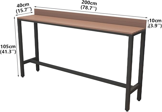 Outdoor Bar Table, Patio Pub Height Table with Anti-Fall Baffle, All-Weather Bar Height Counter Table, Narrow Dining Table for Hot Tub, Garden & Backyard(Color:Black+Wood,Size:L-78.7in)