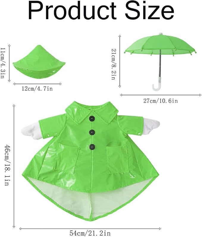 STONESTAR Raincoat Porch Goose Outfits with Umbrella Hat, Goose Spring Outfit Lawn Goose Raincoat Clothes Costume Fits 23" Geese Statue, Summer Garden Lawn Patio Yard Outdoor Decor (Raincoat-Green)