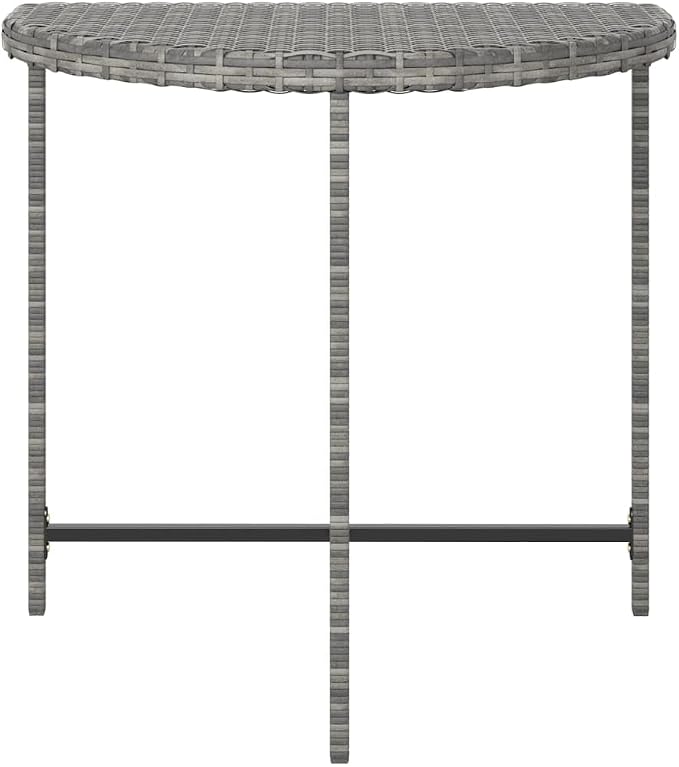 Wicker Half-Moon Patio Table, Half-Round Rattan Bistro Table, Gray 31.5"x19.7"x29.5" Poly Rattan, -285