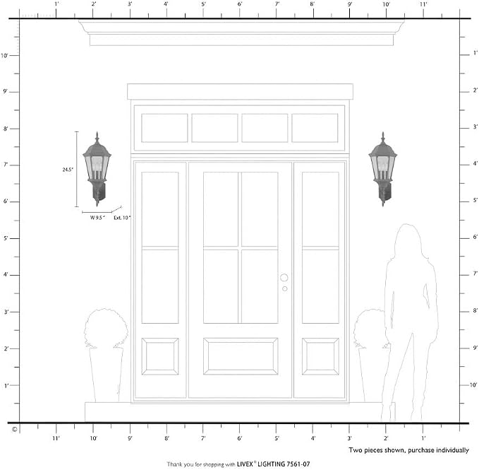 Livex Lighting 7561-14 Outdoor Wall Lantern, Black | Dimensions: 23.5" x 9.5"; Clear Beveled Glass Shades