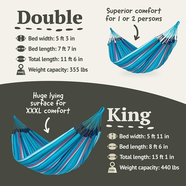 LA SIESTA Brisa Double Outdoor Hammock — Colombian-Made Polypropylene, UV & Weather Resistant, for Backyard & Patio - Wave