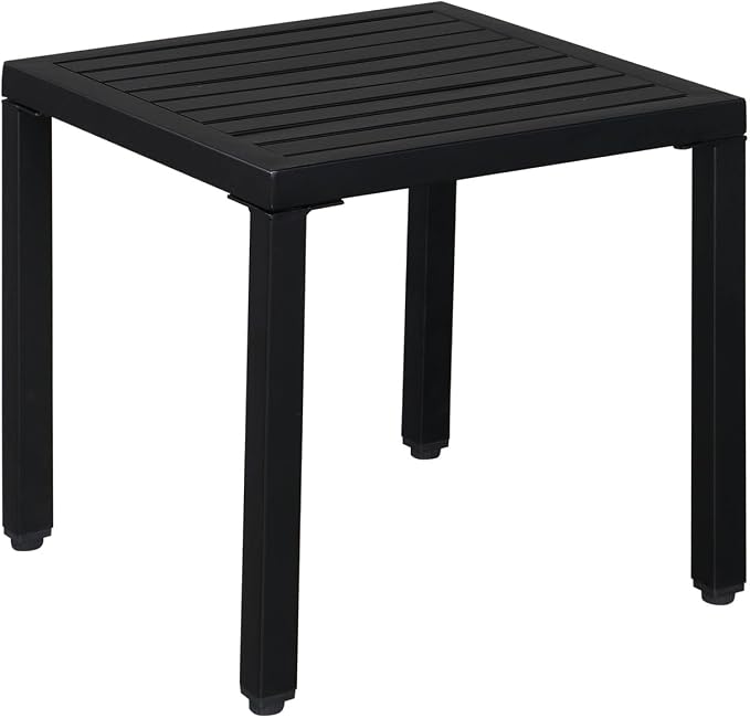 Metal Patio Side Table, Square Small Coffee Tea Bistro Table for Indoor Outdoor, Garden Accent Sofa End Adjustable Outdoor Furniture, Black