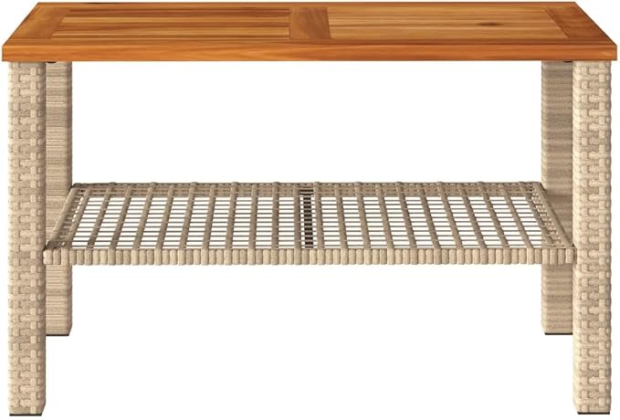 vidaXL Patio Table, Outdoor Coffee Table, Patio Furniture, Rectangular Garden Table for Lawn Backyard, Beige Poly Rattan Acacia Wood