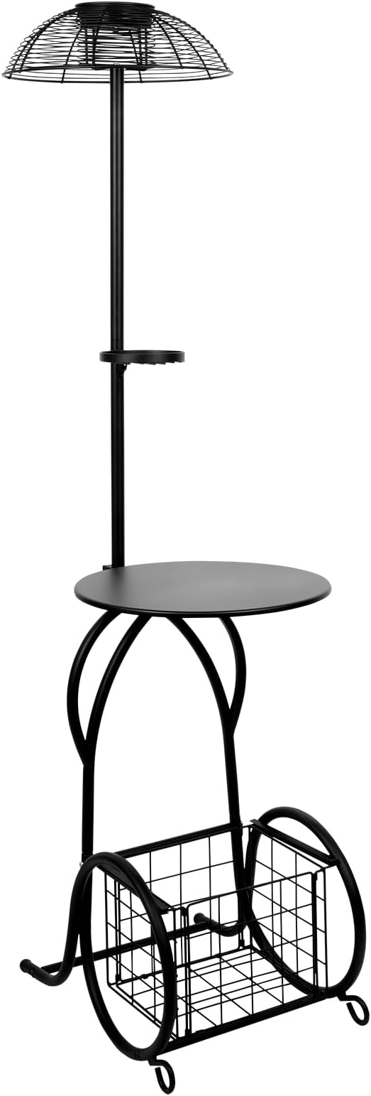 Solar Outdoor Coffee Table with Light, 52.5'' Black Metal Patio Coffee Table, Waterproof IP65 Solar Side Table with Auto Lighting & USB Charging, Outdoor Plant Stand for Patio Porch Backyard Poolside