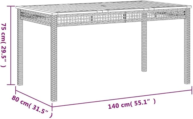 Dining Table Black PE Rattan Patio Table Outdoor Table for Garden Backyard Patio 55.1 x 31.5 x 29.5 in