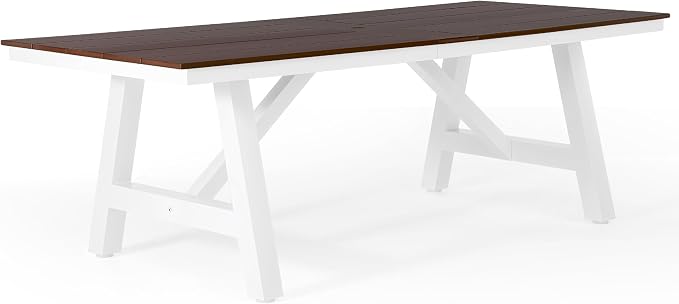 WestinTrends Cape May 90" HDPE Rectangle Outdoor Patio Dining Table with Umbrella Hole and Metal Frame, Dark Brown