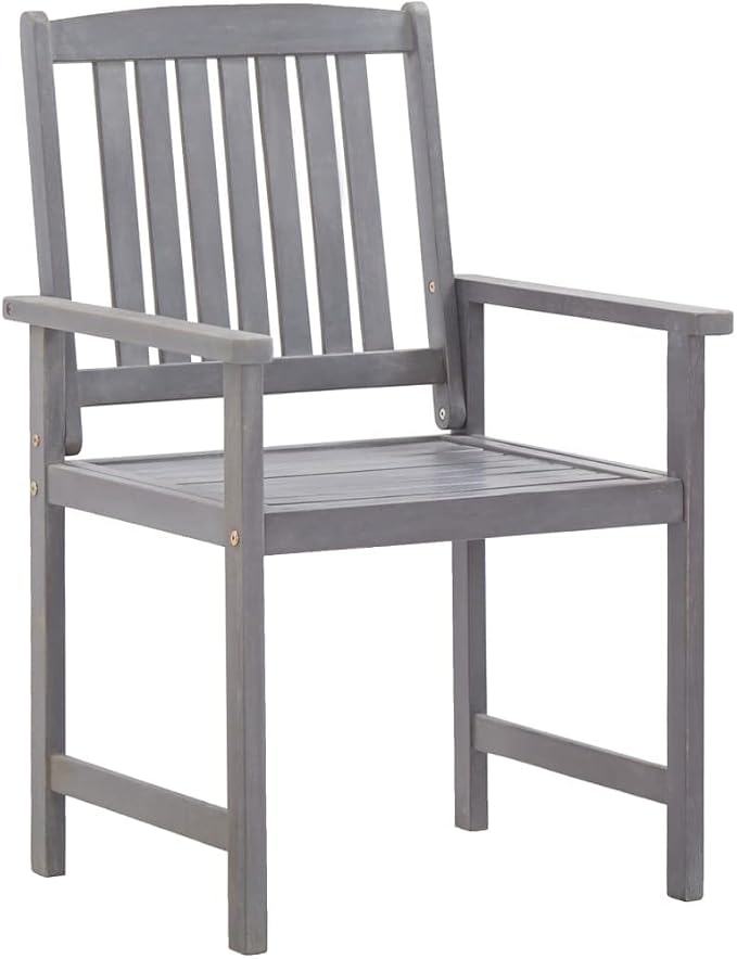 5 Piece Patio Dining Set, Gray Solid Acacia Wood Outdoor Furniture Set for Garden and Backyard, Includes 55 Inch Rectangular Table with Parasol Hole and 4 Dining Armchairs