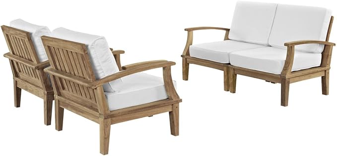 Modway Marina Premium Grade A Teak Wood 4-Piece Outdoor Patio Furniture Set in Natural White