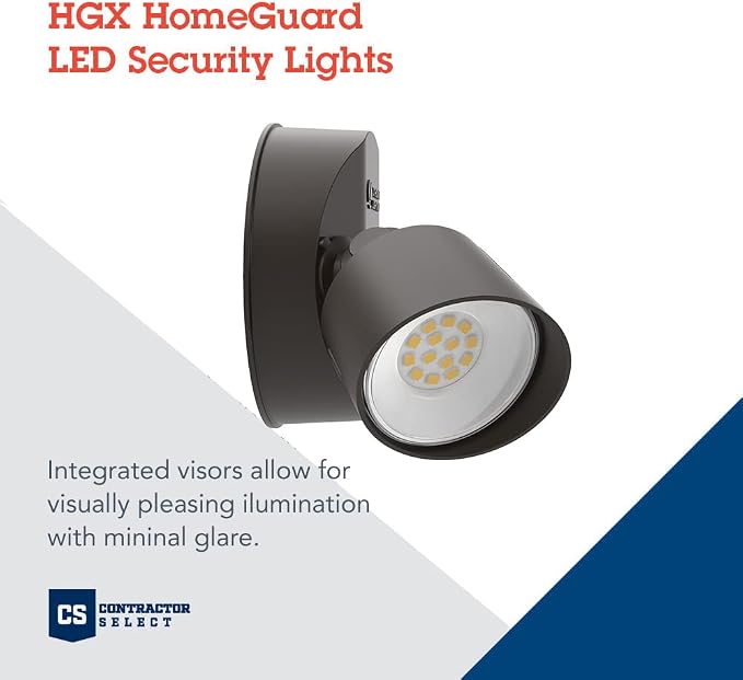 Lithonia Lighting HomeGuard 2-Light LED Outdoor Flood Lights, 4000K, Bronze | Dark Bronze Wall or Ceiling Mount LED Outdoor Lights, 4000K Cool White, Round Heads (HGX LED 2RH 40K 120 DDB M2)