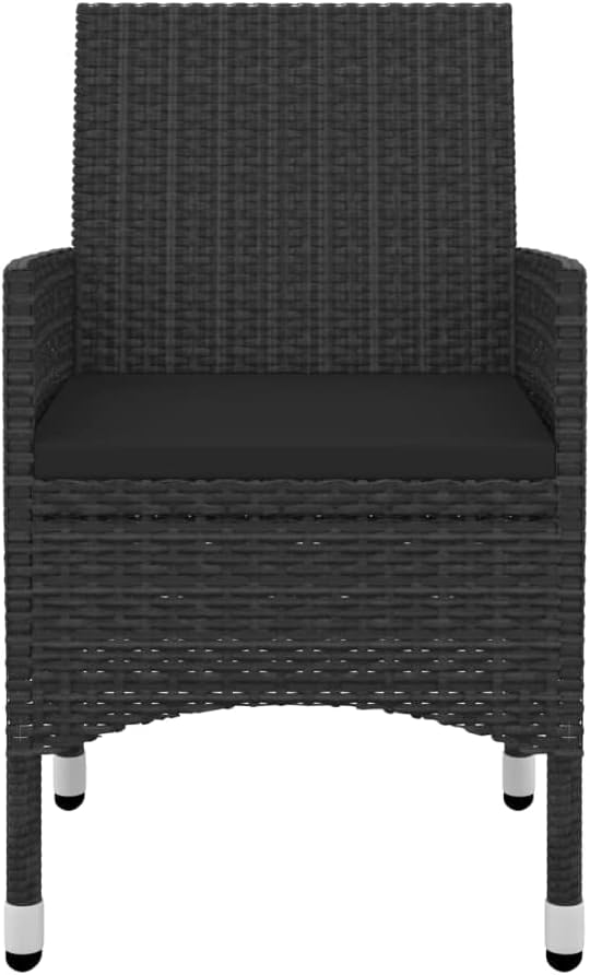 3 Piece Patio Dining Set, Outdoor Bistro Table and 2 Rattan Wicker Chairs with Cushions for Garden, Balcony, Porch, Black