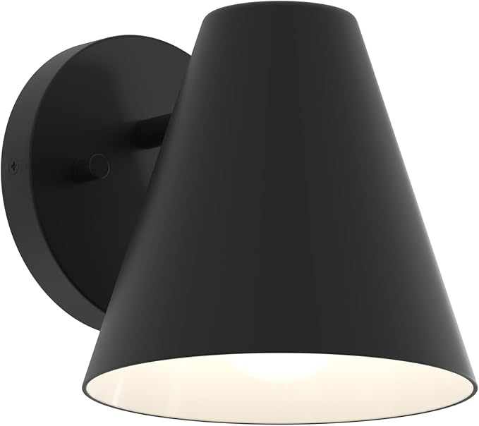 Progress Lighting Mik 14 Inch 1-Light Outdoor Wall Light, Modern Industrial Exterior Light, Matte Black Tapered Cone (14 in. H x 8 in. W x 9 in. Dia), P560408-31M