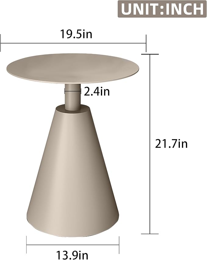 TWT Round Side Table, Round Pedestal End Table Small Farmhouse Martini Table Aluminum Plant Stand Modern Drink Table for Small Space Living Room, Balcony, 19.5 in x 21.7 in-Champagne