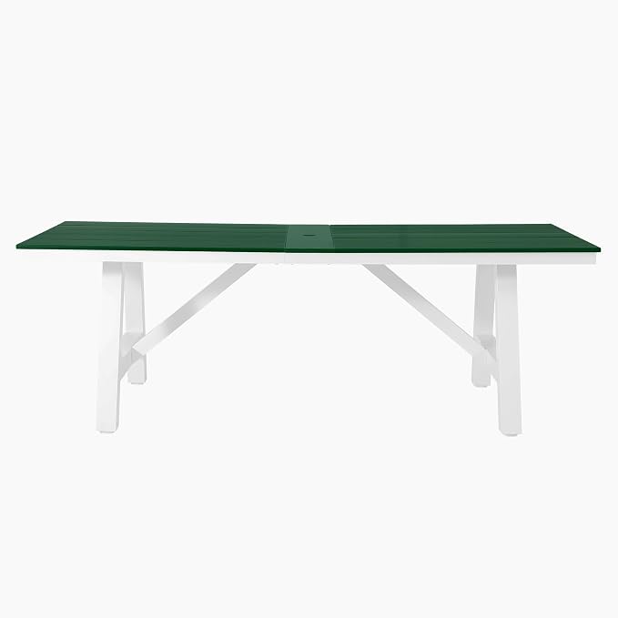 WestinTrends Cape May 90" HDPE Rectangle Outdoor Patio Dining Table with Umbrella Hole and Metal Frame, Dark Green