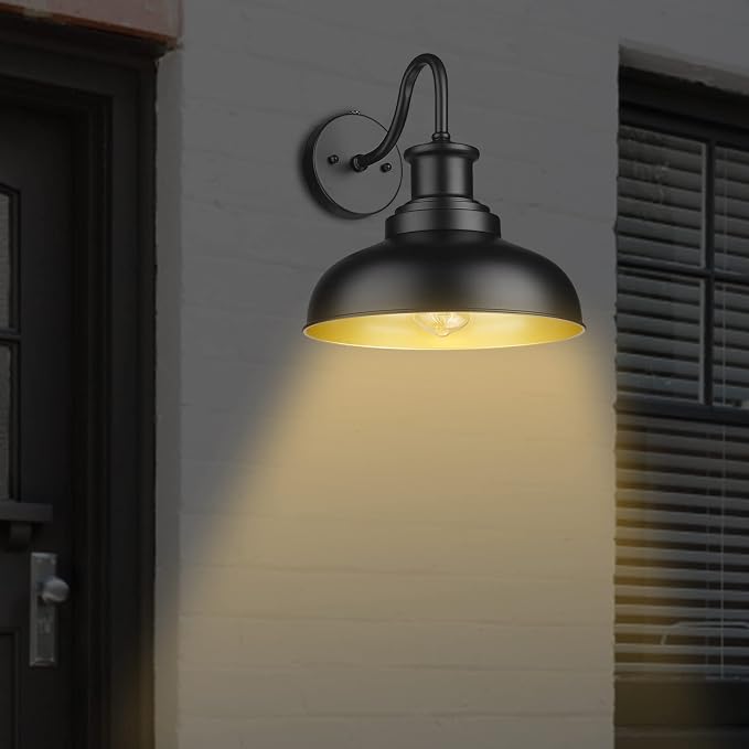 Dusk to Dawn Outdoor Barn Lights Outdoor Wall Sconces Farmhouse Exterior Wall Mount Light Vintage Outside Lighting Fixture Industrial Black Lanterns for Porch Garage Shed Patio, 2 Pack