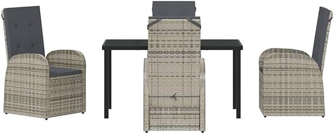 Afuera Living 5 Piece Poly Rattan Patio Dining Set, Black Finish, Powder-Coated Steel Frame with Tempered Glass Table, Weather-Resistant Cushions, Adjustable Backrest, Modern Outdoor Furniture for