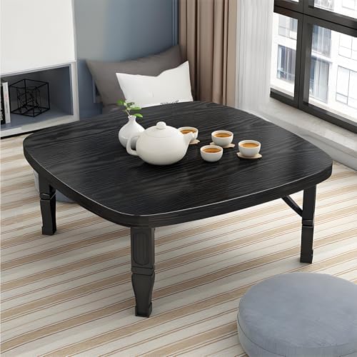 Compact Japanese Folding Low Table, Wooden Floor Desk, Space-Saving Small Table for Bedroom & Outdoor, Perfect for Tea Room, 31.5 x 31.5 in