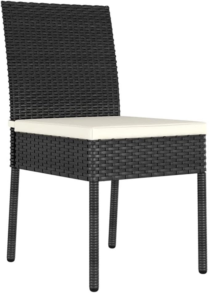 BOWERY HILL 5-Piece Rectangular Patio Dining Set, Black Poly Rattan and Glass, Powder-Coated Steel Frame, Weather-Resistant Cushions, Indoor/Outdoor Use, Compact Design for Garden or Terrace