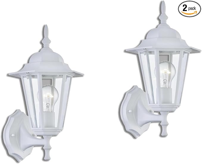 WISBEAM 2 Pack Outdoor Wall Light, White Wall Sconce for House Porch Lighting Fixture, E26 Base 60W Max, Metal Housing Plus Glass, Wet Location Rated, ETL Qualified, Bulbs not Included