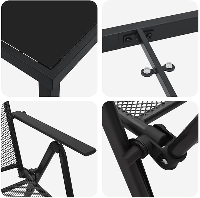 7 Piece Garden Dining Set, Anthracite Powder-Coated Steel Patio Furniture, Foldable Outdoor Table and 6 Chairs, Adjustable Height Dining Table for Backyard, Deck, and Lawn