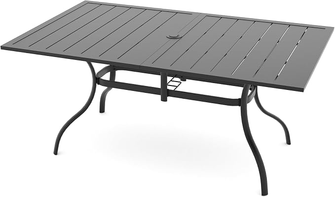 Patio Dining Table for 6,Large Rectangle Outdoor Table with Adjustable Umbrella Hole,63" x 38",Black
