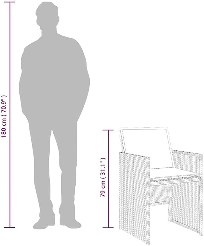 Afuera Living 11 Piece Poly Rattan Patio Dining Set, Black/Cream White Finish, Includes Rectangular Table and 10 High-Back Chairs with Cushions, Weather-Resistant, Foldable Design for Outdoor Garden