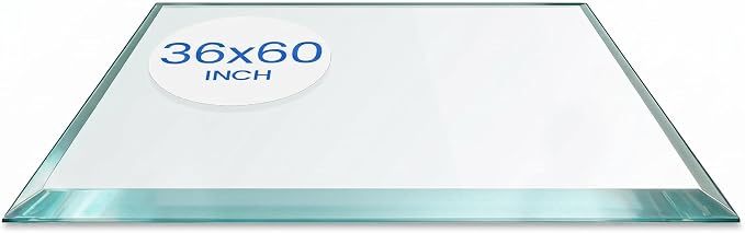 Dulles Glass 36X60 inch Rectangular Glass Table Top - Tempered - 1/4" Thick Glass Surface, Safe Beveled Edge, Eased Corners, Multipurpose for Dining Table, Patio, Coffee and End Table