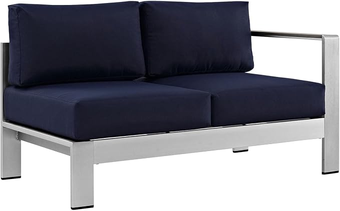 Modway Shore 5-Piece Aluminum Outdoor Patio Sectional Sofa Set in Silver Navy