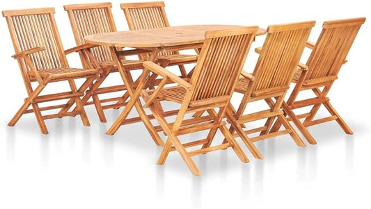 7 Piece Folding Patio Dining Set Solid Teak Wood Table and Chairs for Garden Terrace